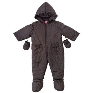 Jacadi Paris Baby Girl Ruffle Brown Winter Snowsuit Pram Infant 18M w/ mittens